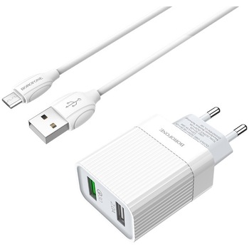Set Incarcator retea Borofone BA39A, 2xUSB, cablu date Micro USB, 1m, QC 3.0, Alb Set Incarcator retea Borofone BA39A, 2xUSB, cablu date Micro USB, 1m, QC 3.0, Alb