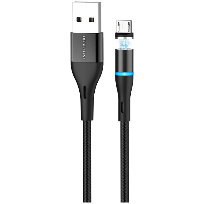 Cablu de date Borofone BU16 Skill, Micro USB, Textil, Magnetic, 1.2m, Negru
