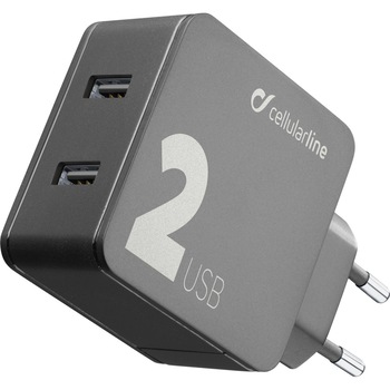 Incarcator retea Cellularline ACHUSB224WK, 2xUSB, QC 3.0, 24W, Negru Incarcator retea Cellularline ACHUSB224WK, 2xUSB, QC 3.0, 24W, Negru
