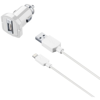 Set incarcator auto Cellularline CBRUSBMFIIPH5W, Cablu date Lightning, 5W,1m, Alb Set incarcator auto Cellularline CBRUSBMFIIPH5W, Cablu date Lightning, 5W,1m, Alb