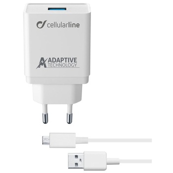 Set incarcator retea Cellularline ACHSMKIT15WMUSBW, Cablu date Micro USB, QC 3.0, 15W, 1m, Alb Set incarcator retea Cellularline ACHSMKIT15WMUSBW, Cablu date Micro USB, QC 3.0, 15W, 1m, Alb