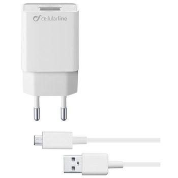 Set incarcator retea Cellularline ACHSMKIT5WMUSBW, Cablu date Micro USB, 5W, 1m, Alb Set incarcator retea Cellularline ACHSMKIT5WMUSBW, Cablu date Micro USB, 5W, 1m, Alb