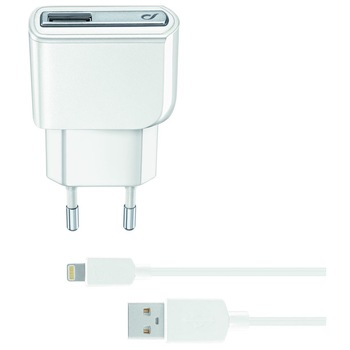 Set incarcator retea Cellularline ACHUSBMFIIPH5W, Cablu date Lightning, 5W, 1m, Alb Set incarcator retea Cellularline ACHUSBMFIIPH5W, Cablu date Lightning, 5W, 1m, Alb