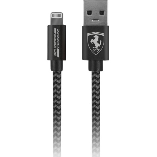 Cablu Date si Incarcare Ferrari USB la Lightning MFI Nylon, 1.5 m, FETCNYDG, Gri