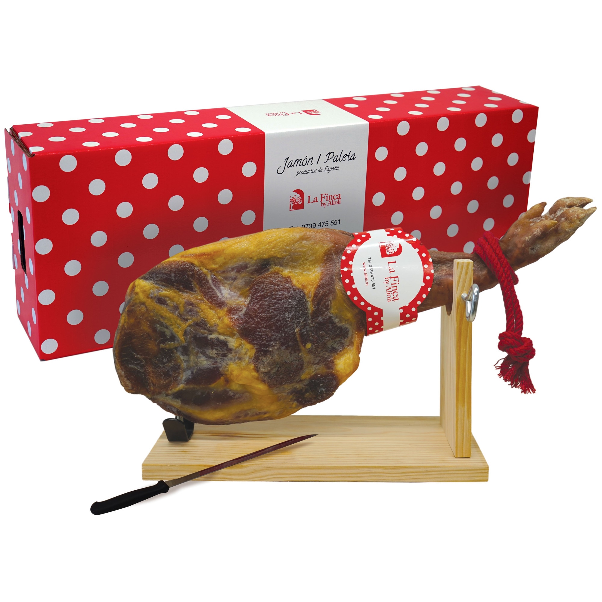 Jamon Paleta Serrana La Finca by Alioli + Cutit + Suport + Cutie, 4 Kg