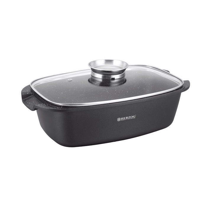 Tava Roaster marmorat cu capac 32 cm Herzog HR-ROS32M