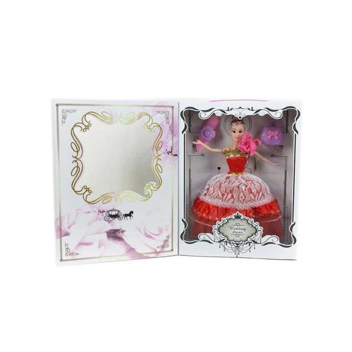 Magic Toys 4389531 Piros menyasszonyi ruhás baba kiegészítőkkel 30cm