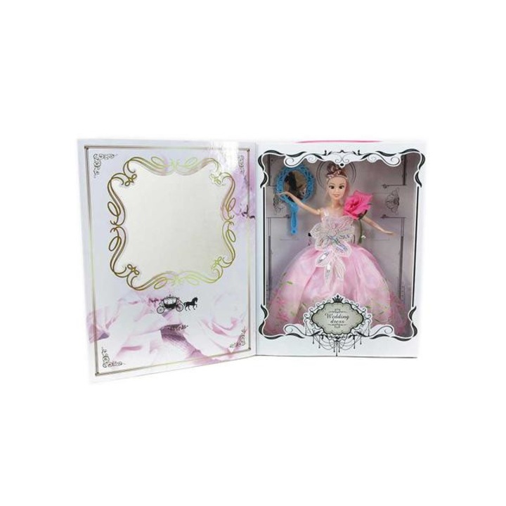 Magic Toys 4389623 Rózsaszín menyasszonyi ruhás baba kiegészítőkkel 30cm