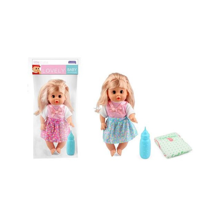 Magic Toys 3339681 Pislő baba masnis ruhában kiegészítőkkel 30cm