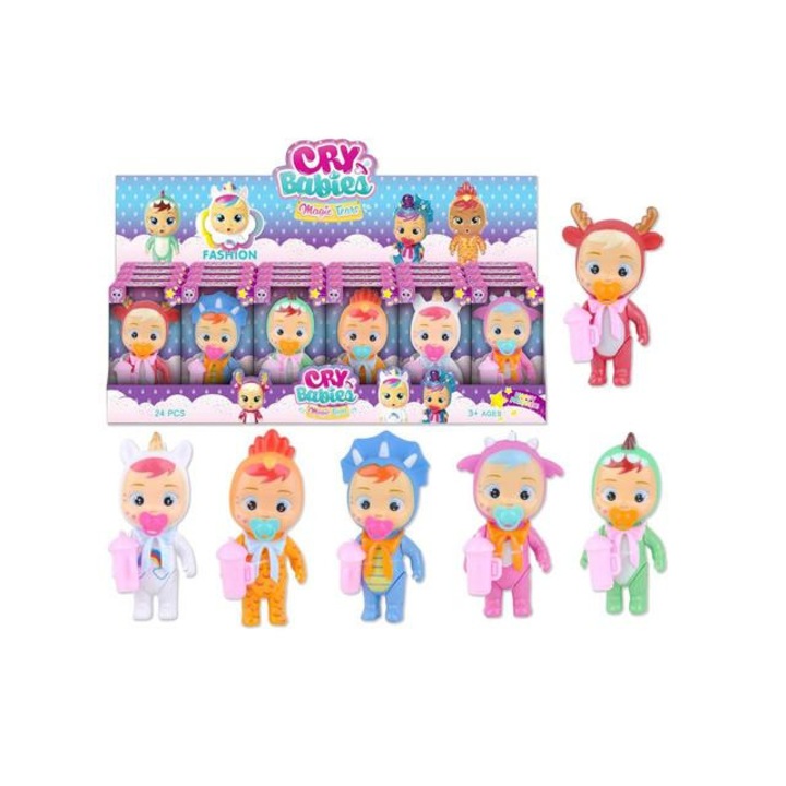 Magic Toys 520133 Cry Babies síró baba állatos pizsamában kiegészítőkkel, többféle változatban 13cm