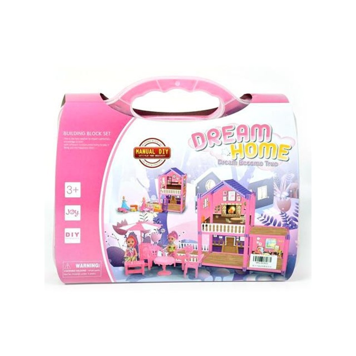 Casa de papusi de constructie, Magic Toys, Plastic, cu accesorii intr-o valiza, Multicolor