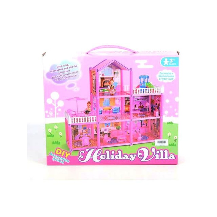 Magic Toys 285306 Holiday Villa építsd magad pink babaház játékszett