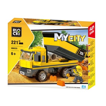 Joc constructie Blocki, Camion cu bena, 221 piese, Robentoys® Joc constructie Blocki, Camion cu bena, 221 piese, Robentoys®