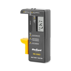 Tester digital de baterii Rebel RB-168D, compatibil 9V/AAA/AA/C/D, afisaj LCD, alimentare directa, compact si precis