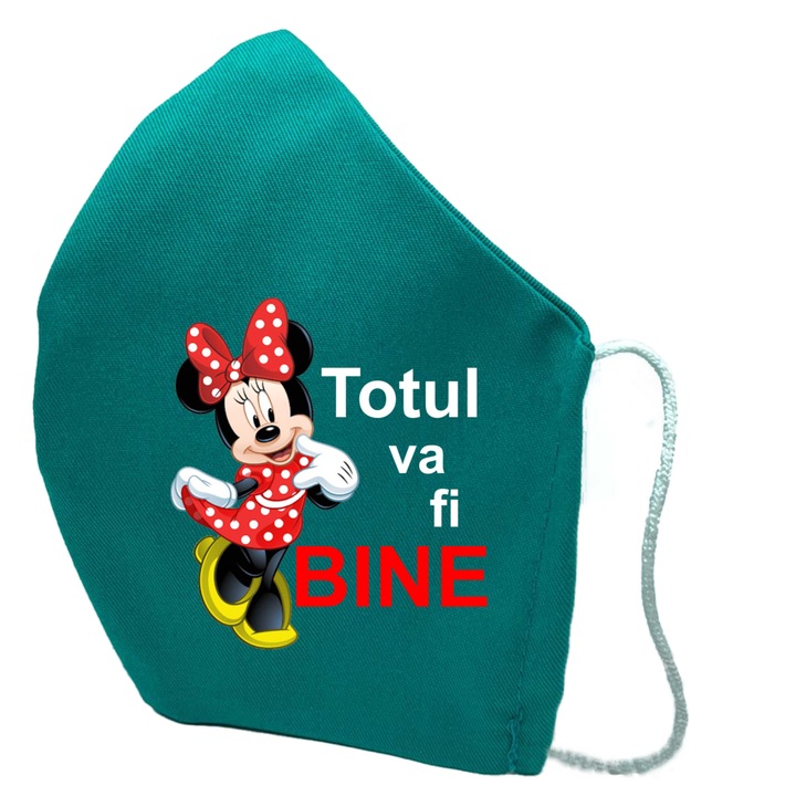 Masca de protectie din material textil de calitate superioara, 2 straturi, Fashion, verde, Reutilizabila, Tema Minnie Mouse Totul va fi bine