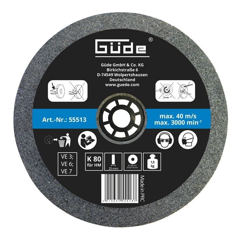 Disc abraziv pentru polizor de banc Guede GUDE55513, Ø200x25x32 mm, granulatie K80