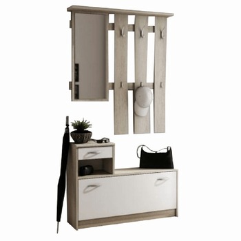 Mobila de hol cu pantofar oglinda si cuier stejar sonoma/alb 100x190x26 cm Mobila de hol cu pantofar oglinda si cuier stejar sonoma/alb 100x190x26 cm