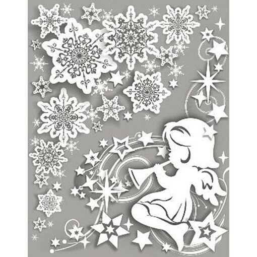 Sticker pentru geam - ingeras cu trompeta si stele, 38 x 30 cm, W7994.2