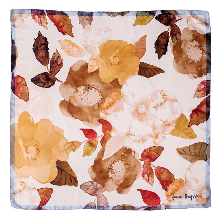 Esarfa matase twill Laura Biagiotti Autumn in Paris, multicolora, 88x88 cm