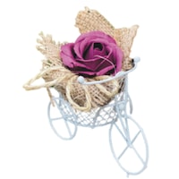 Aranjament din flori de sapun, accesorizat cu iuta, First Event, dimensiune 10*5.5*9 cm, realizat in bicicleta metalica