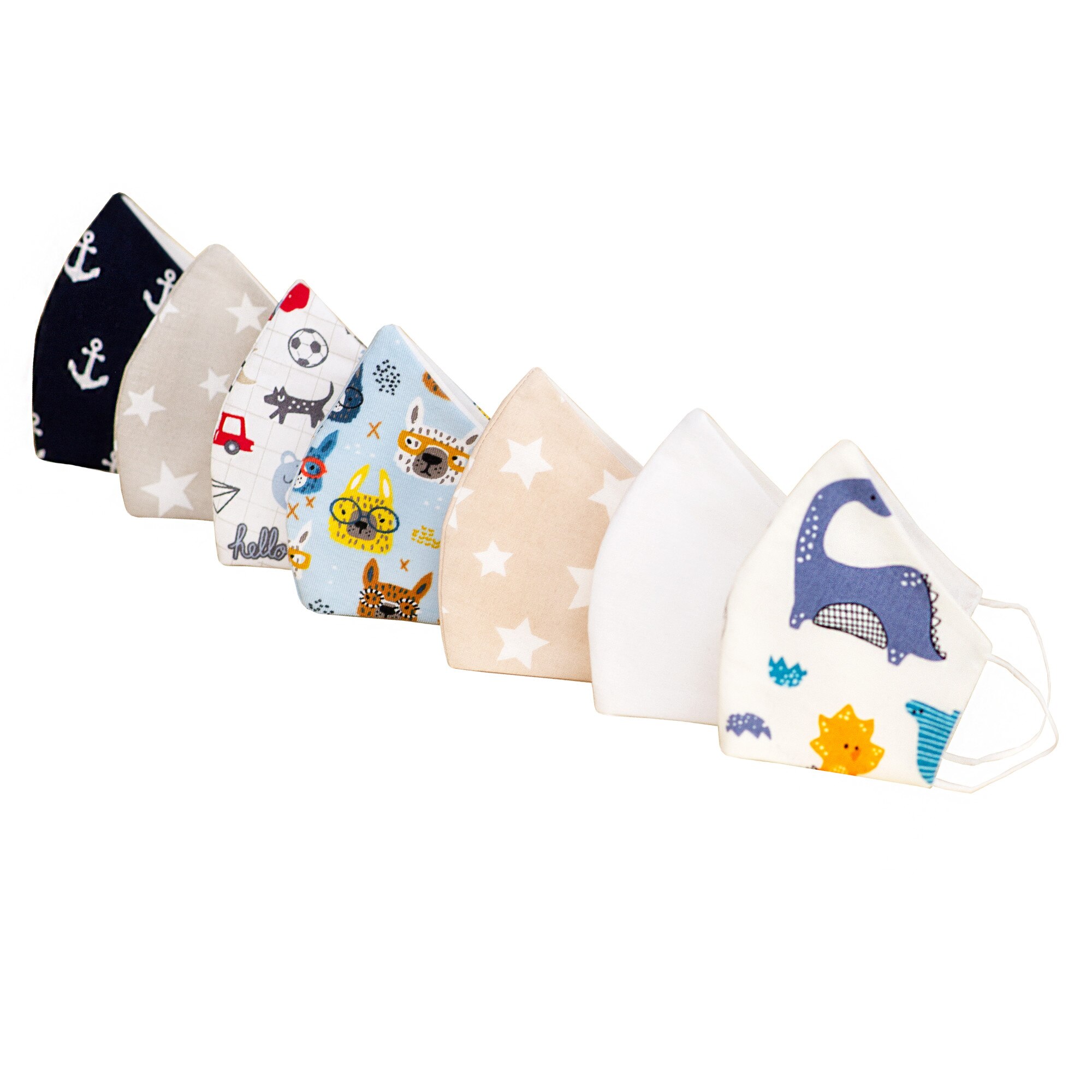 Set 7 Masti protectie faciala ADULTI, model HAPPY KIDDO, reutilizabile, bumbac, 3 straturi, anatomice, cu elastic