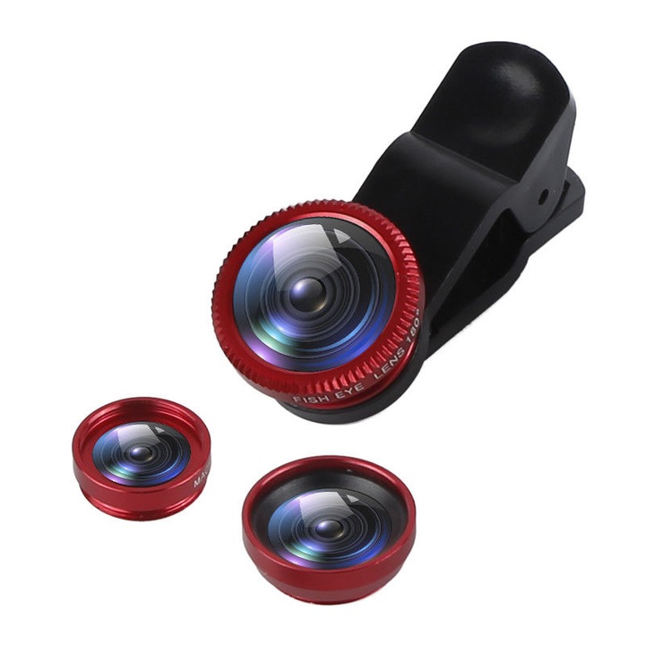 Set 3in1 lentile pentru smartphone si tablete 0.67x Wide Angle FishEye 180 Macro