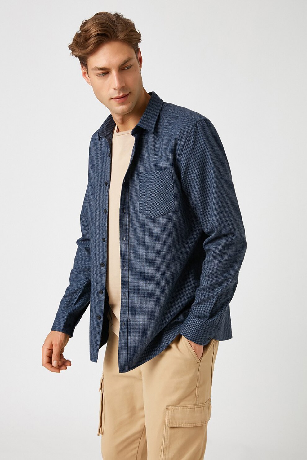 KOTON, Camasa cu model microhoundstooth, Bleumarin/Alb, S