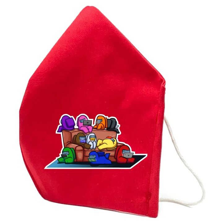 Masca de protectie din material textil de calitate superioara, 2 straturi, Fashion, rosie, Reutilizabila, Tema Brawl Stars1