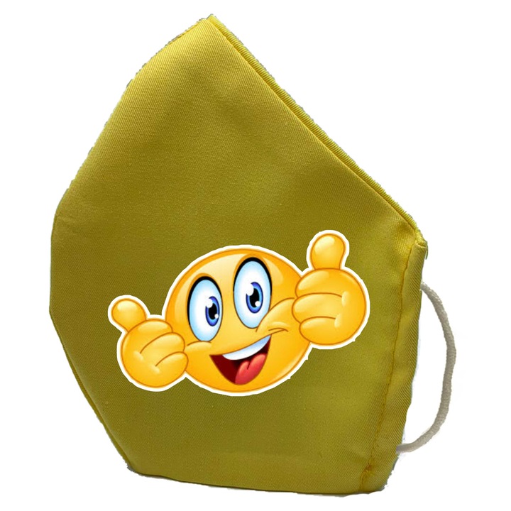 Masca de protectie din material textil de calitate superioara, 2 straturi, Fashion, galbena, Reutilizabila, Tema Emoji 2 OK