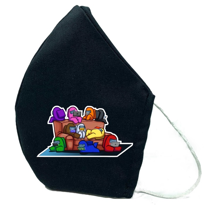 Masca de protectie din material textil de calitate superioara, 2 straturi, Fashion copii, neagra, Reutilizabila, Tema Brawl Stars 1