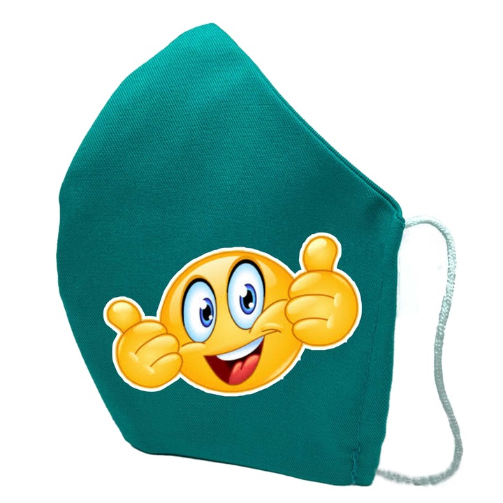 Masca de protectie din material textil de calitate superioara, 2 straturi, Fashion, verde, Reutilizabila, Tema Emoji 2 ok