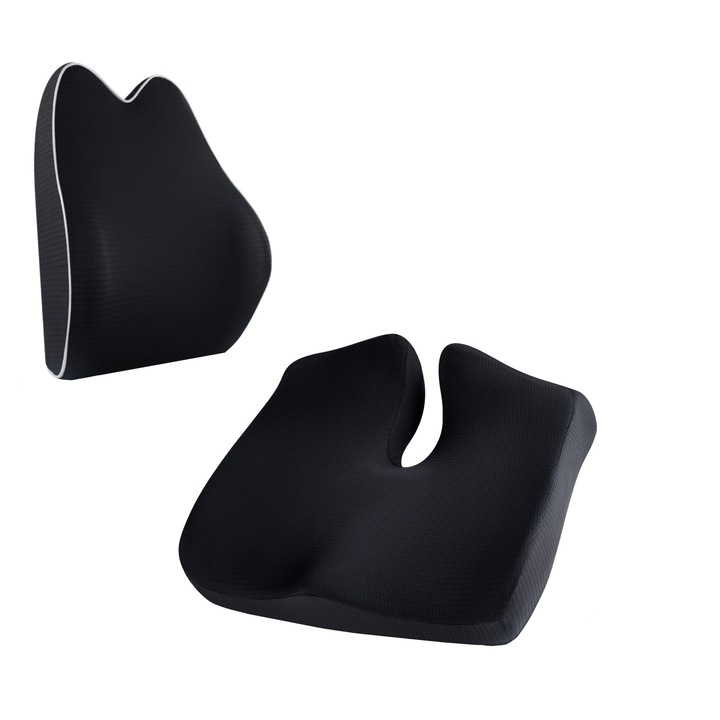 Set perna sezut si perna lombara, Suporto®️ Confort, culoare negru