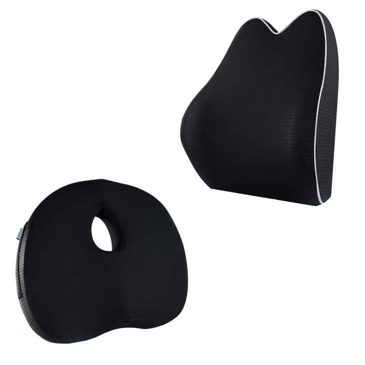 Set perna sezut si perna lombara, Suporto®️ Compact, culoare negru