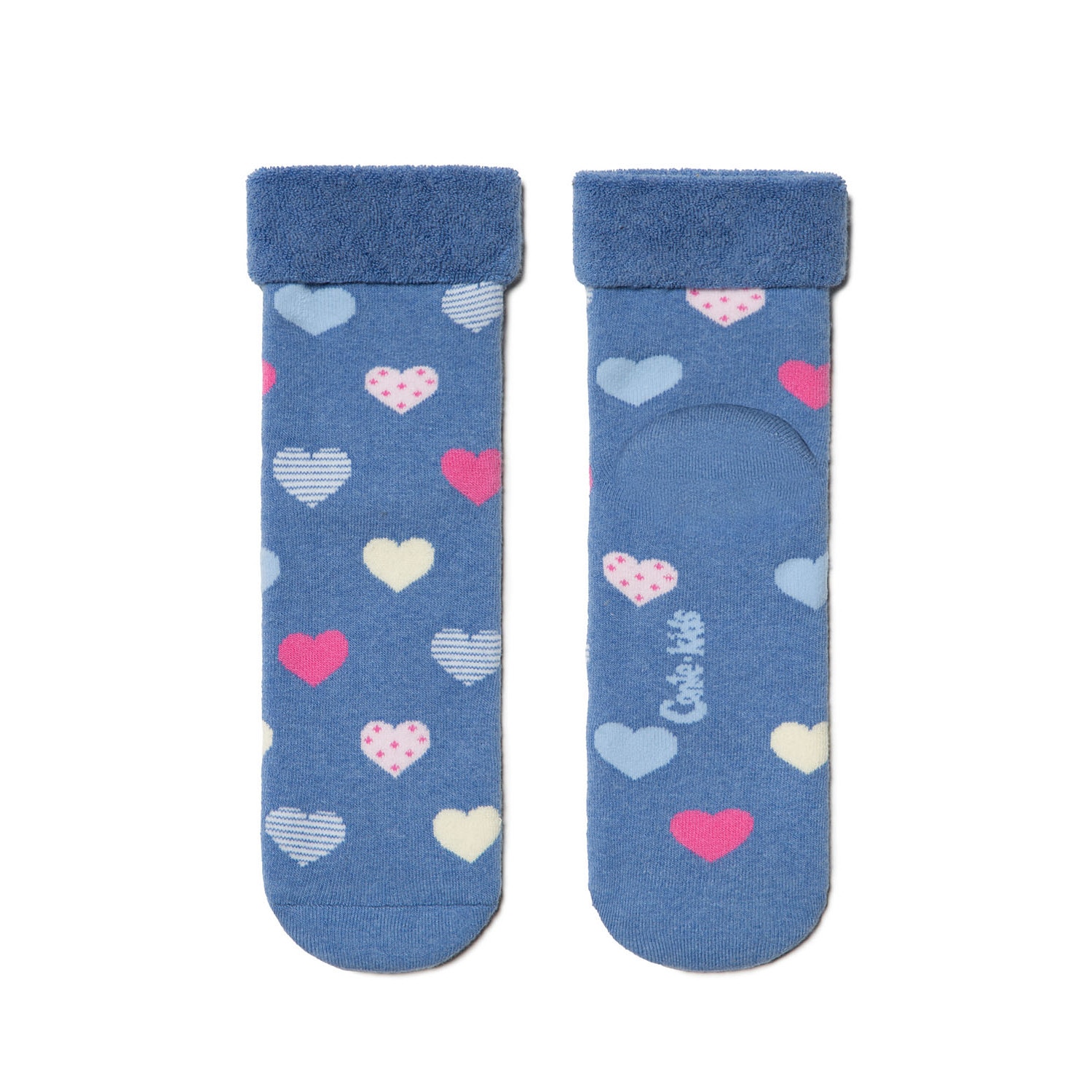 Sosete copii flausate cu model inimioare, Conte Kids Sof-Tiki 437, Albastru