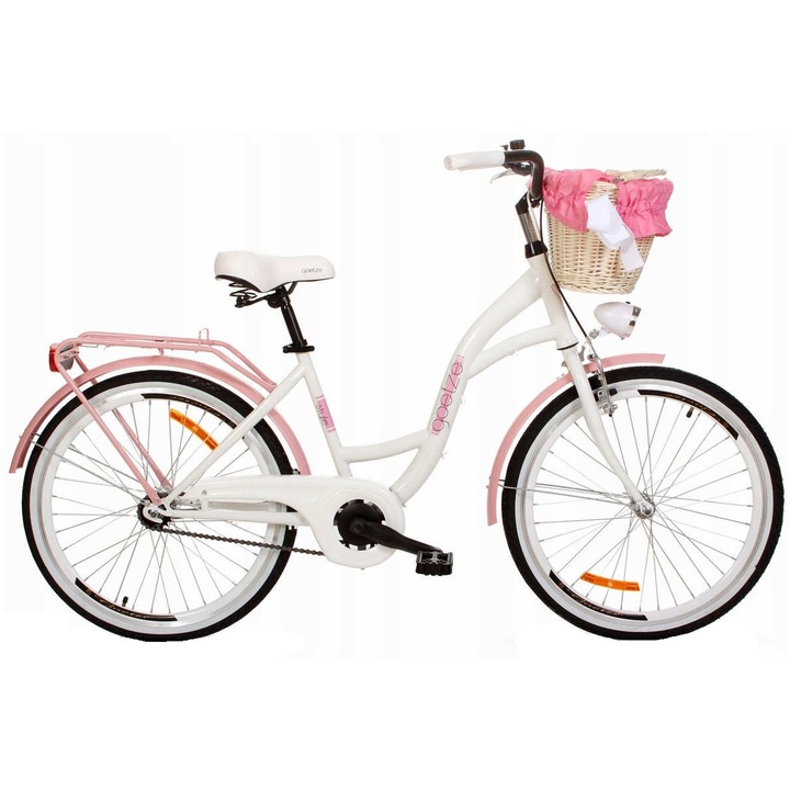 Bелосипед Goetze Style, 1 скоростен, Kолела 24", 125-165 cm височина, Бял/Розов