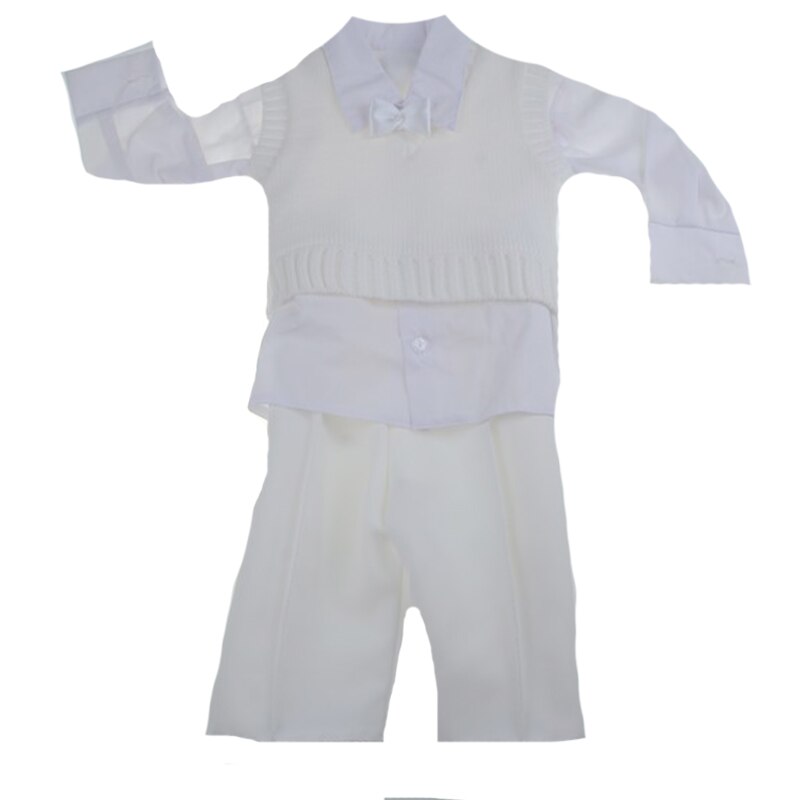 Costum de botez 4 piese pentru baieti Mini Junior CEB-39, Crem, 0-3 luni