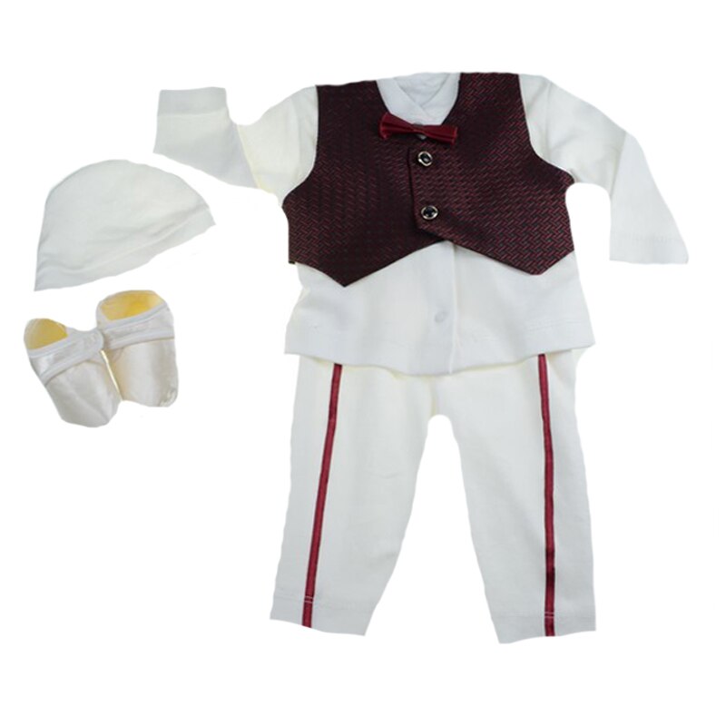 Costum de botez pentru baieti 6 piese Mini Junior CEB-26, Alb, 0-3 luni