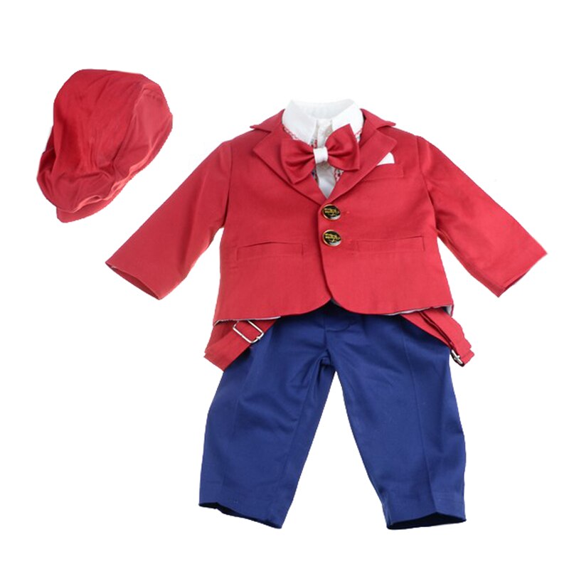 Costum de botez pentru baieti 6 piese Mini Junior CEB-24, Rosu, 0-3 luni