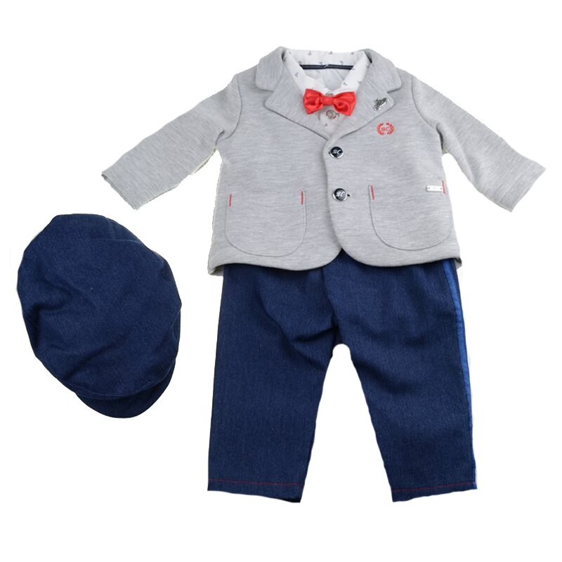 Costum de botez 5 piese pentru baieti Mini Junior CEB-49, Multicolor, 0-3 luni