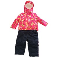 Costum de fas impermeabil, salopeta si geaca, fete, roz, model cu fluturasi, 3 ani