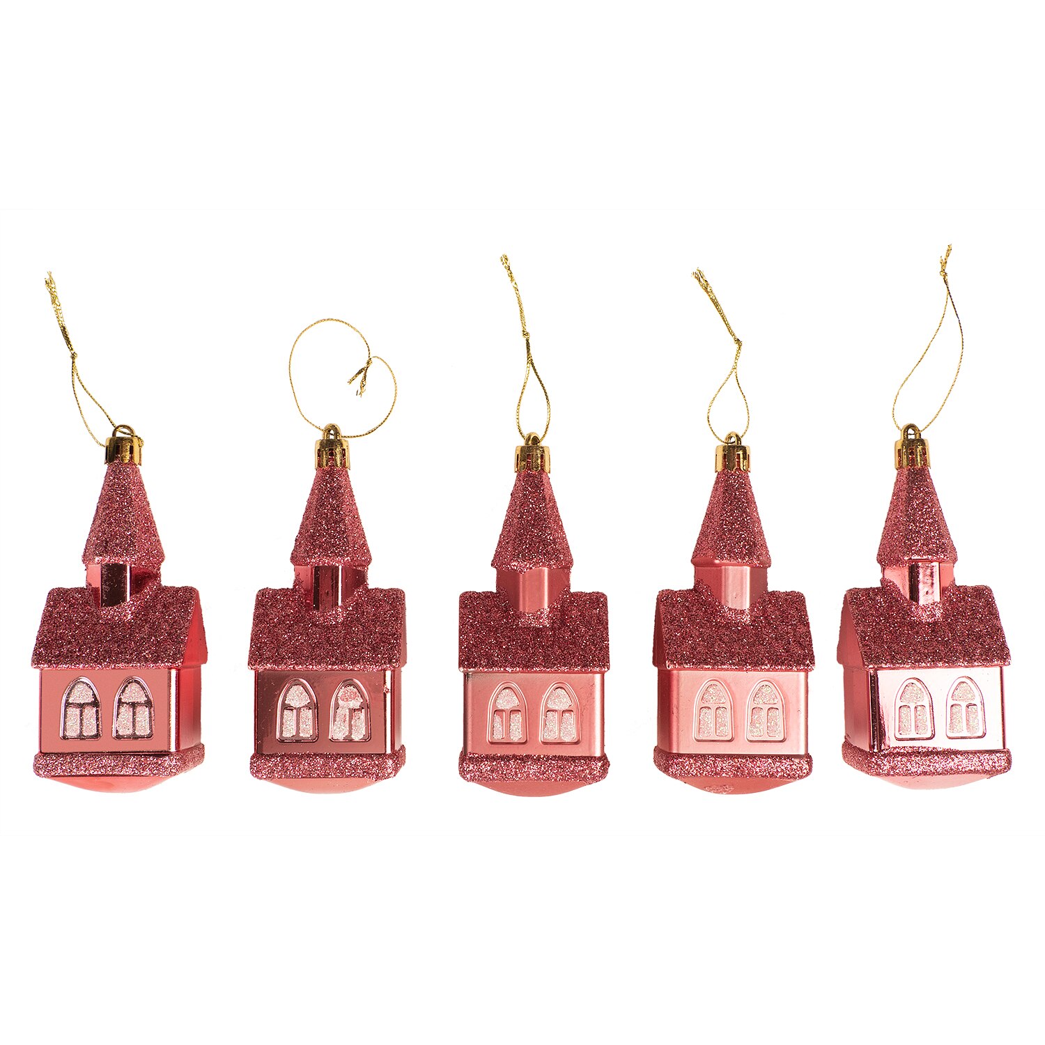 Set Holly 5 globuri decorate Casuta, 11 cm, roz