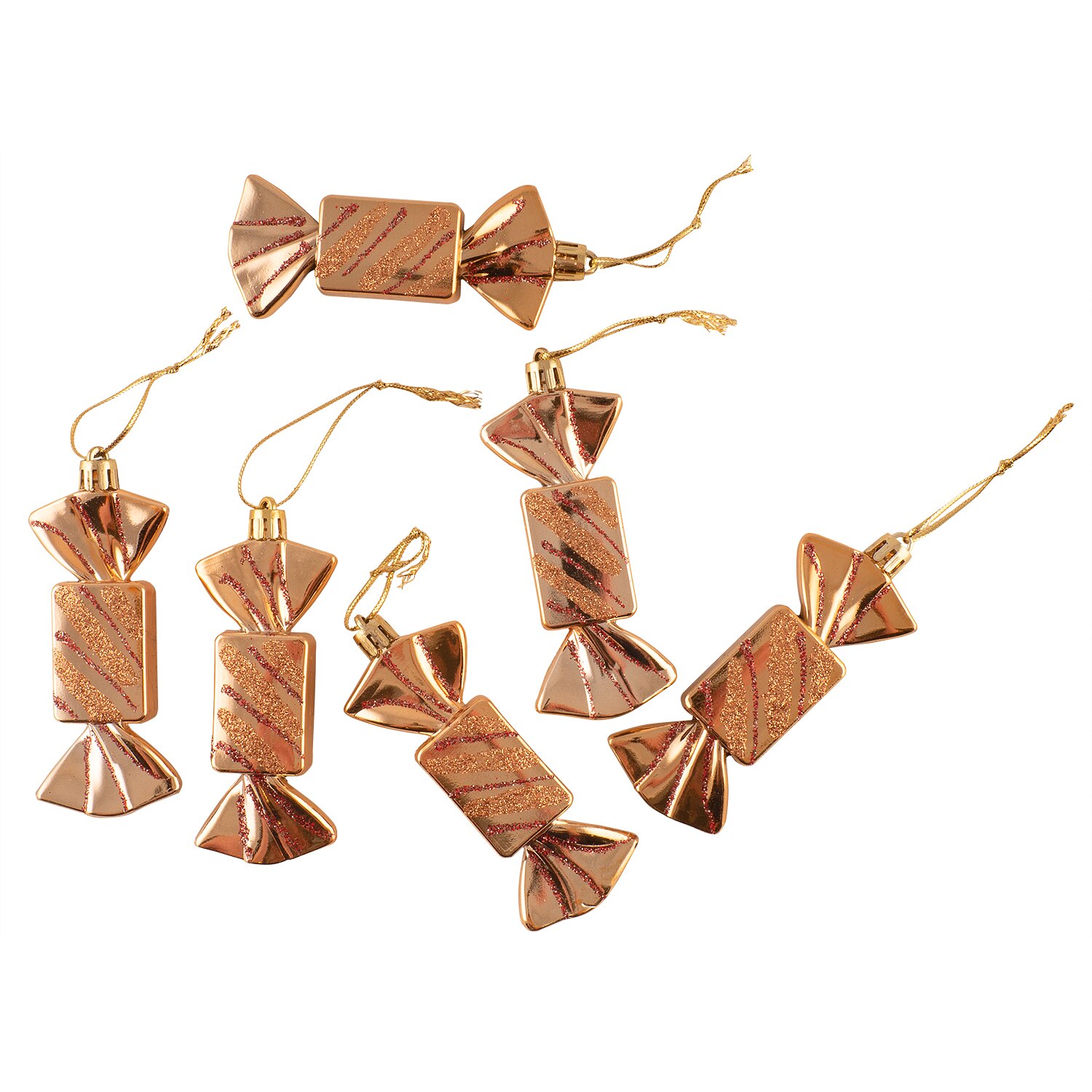 Set Holly 6 globuri decorate Candy, 12 cm, aurii