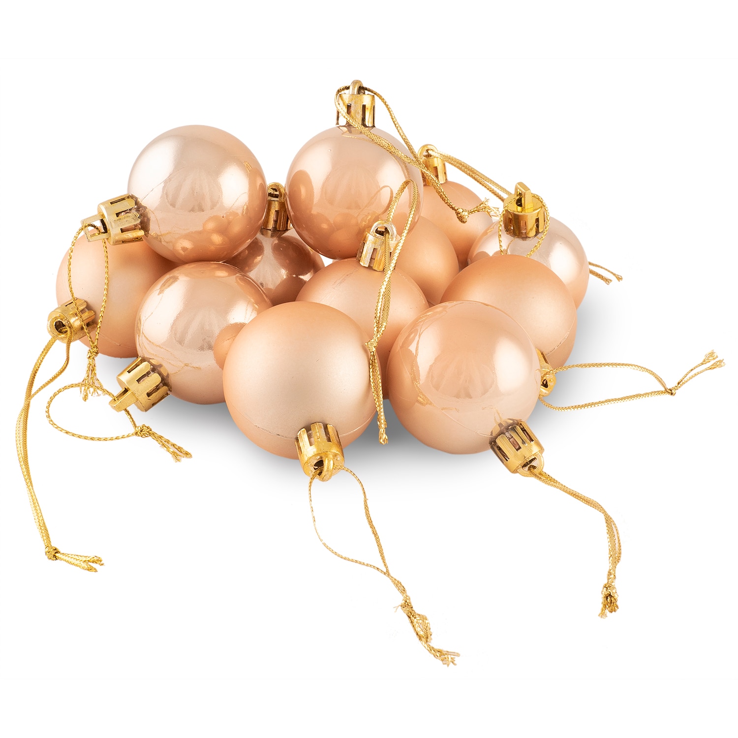 Set Holly 12 globuri Pearls, mix lucioase, mate, 4 cm, bej roze