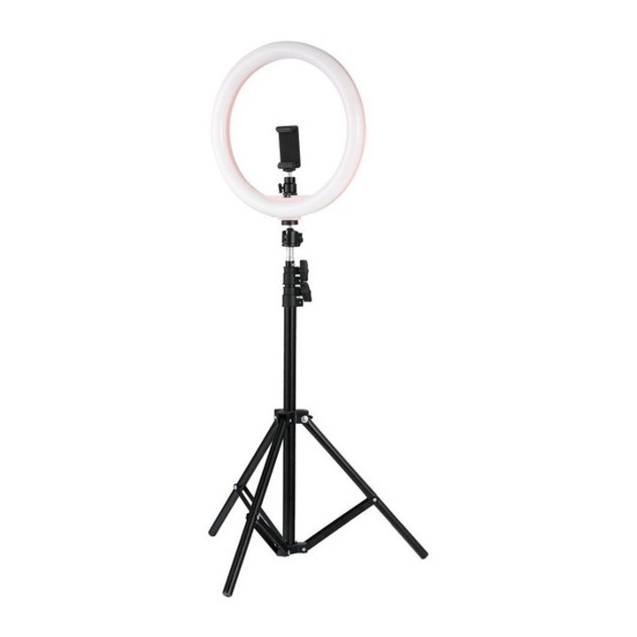 Lampa circulara profesionala Ring Light, suport telefon, telecomanda, inaltime trepied 210 cm, 11 trepte de iluminare, 3 moduri de lumina, circumferinta 20 cm, K KATHODE