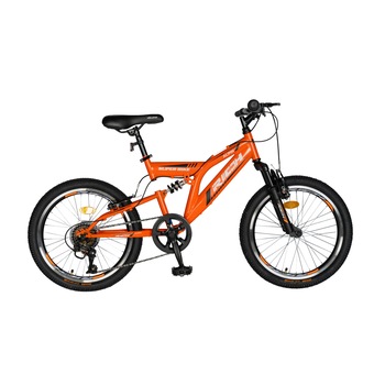 Bicicleta MTB de munte MTB RICH Alpin JSX2049, suspensie fata/spate, roata 20 inch, frana tip V-Brake, 6 VITEZE, portocaliu cu negru Bicicleta MTB de munte MTB RICH Alpin JSX2049, suspensie fata/spate, roata 20 inch, frana tip V-Brake, 6 VITEZE, portocaliu cu negru