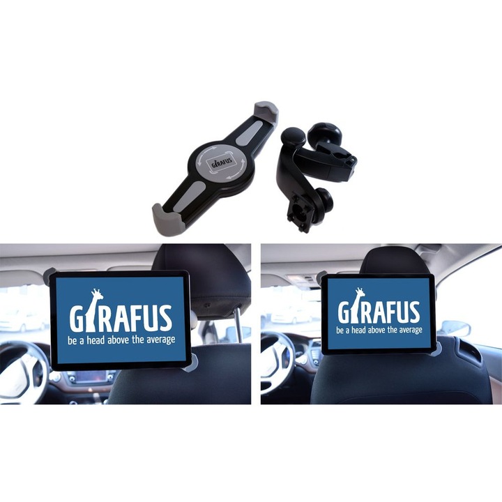 Girafus Relax H2 tartó, 360 °, fejtámla tartó, 7-10.5 hüvelykes tablet kompatibilitás, fekete / szürke