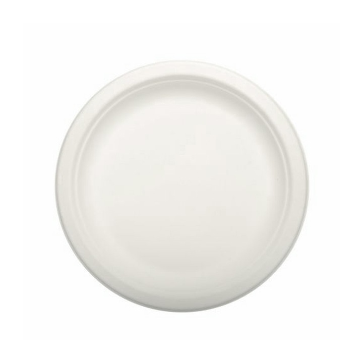 Set 50 farfurii intinse, diametru 180mm, alb, din trestie de zahar
