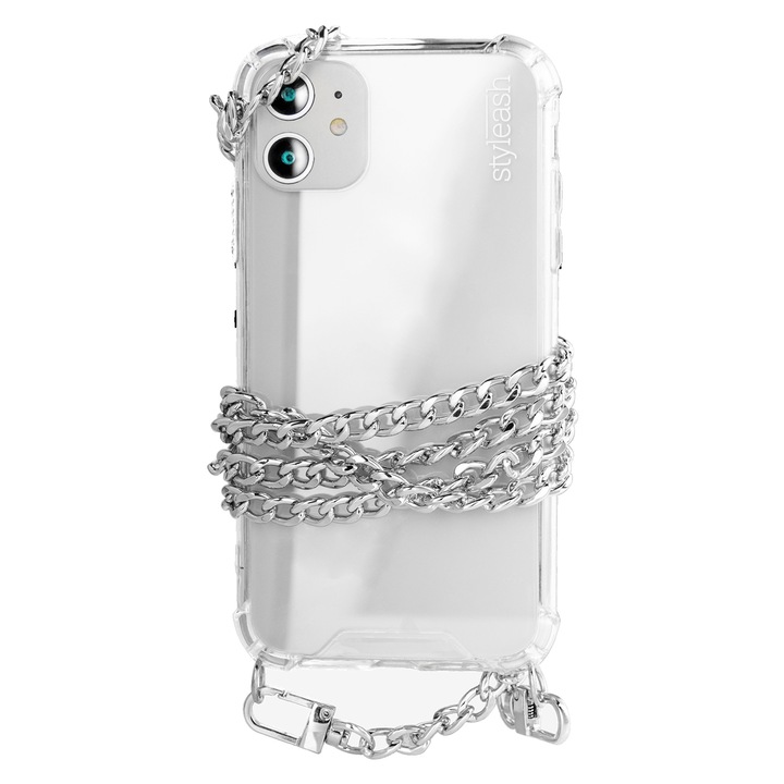 Husa transparenta cu lant metalic pentru smartphone, Styleash, Huawei P30 Lite, Silver
