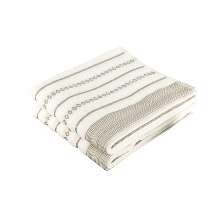 Комплект 2 кърпи Saheser Bombeli, 100% памук, Екрю, 50x90 см