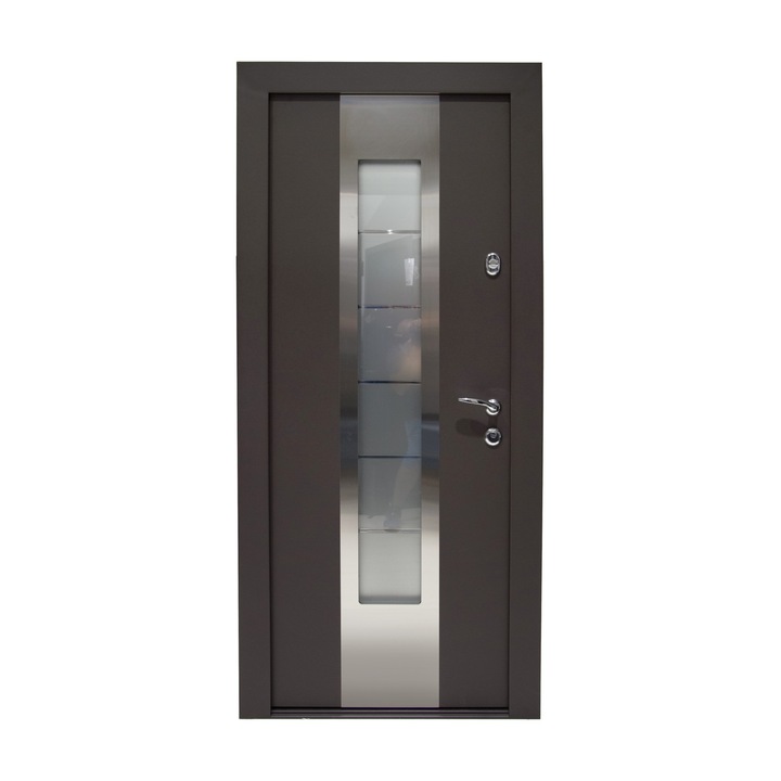 Usa metalica pentru exterior casa , maro,geam tripan , stanga 950x2050mm